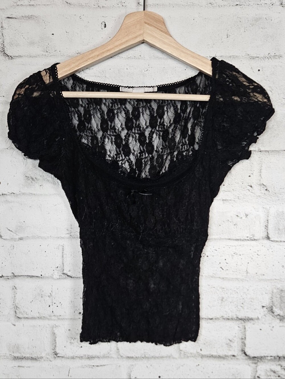 Kimchi Blue Black Lace Short Sleeve Fitted Top Small Romantic Goth